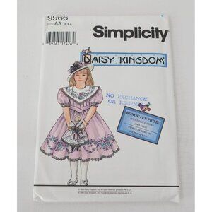 SIMPLICITY 9966 "Daisy Kingdom" Girls & Dolls Heirloom Dress UNCUT Size 2 3 4